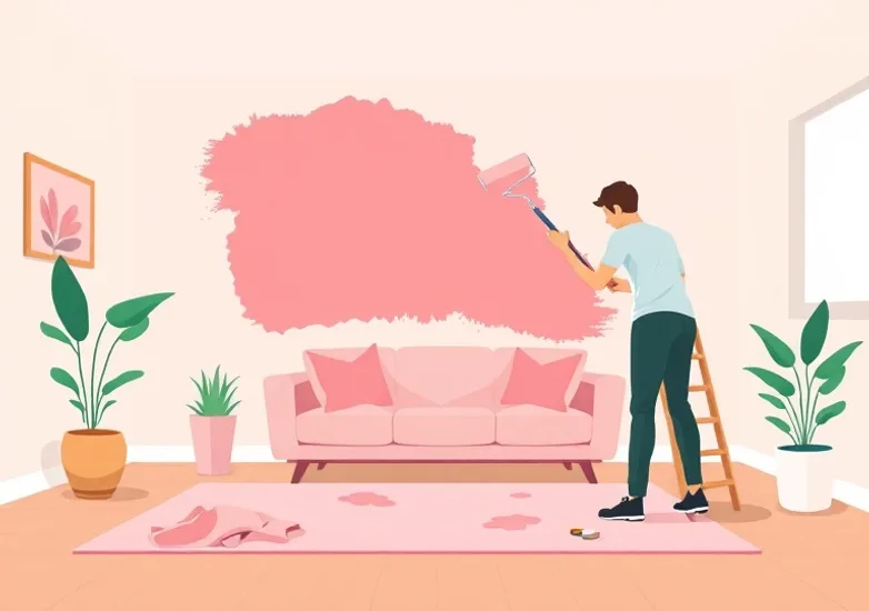 Peintre appliquant la peinture au rouleau sur un mur de salon